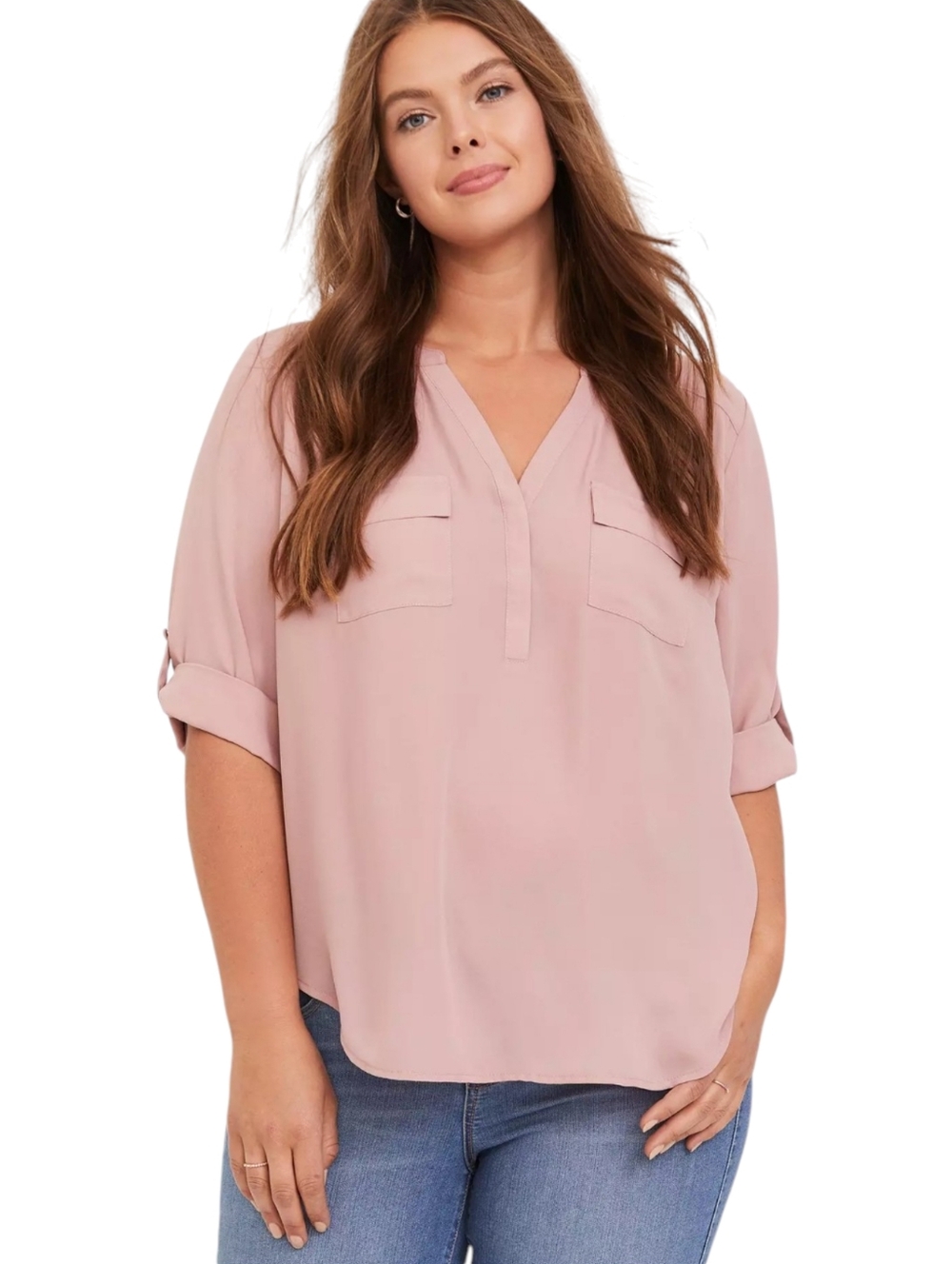 Torrid Harper Georgette Top Blush Pink Blouse Size 3 / 3X Flowy Pockets Mauve